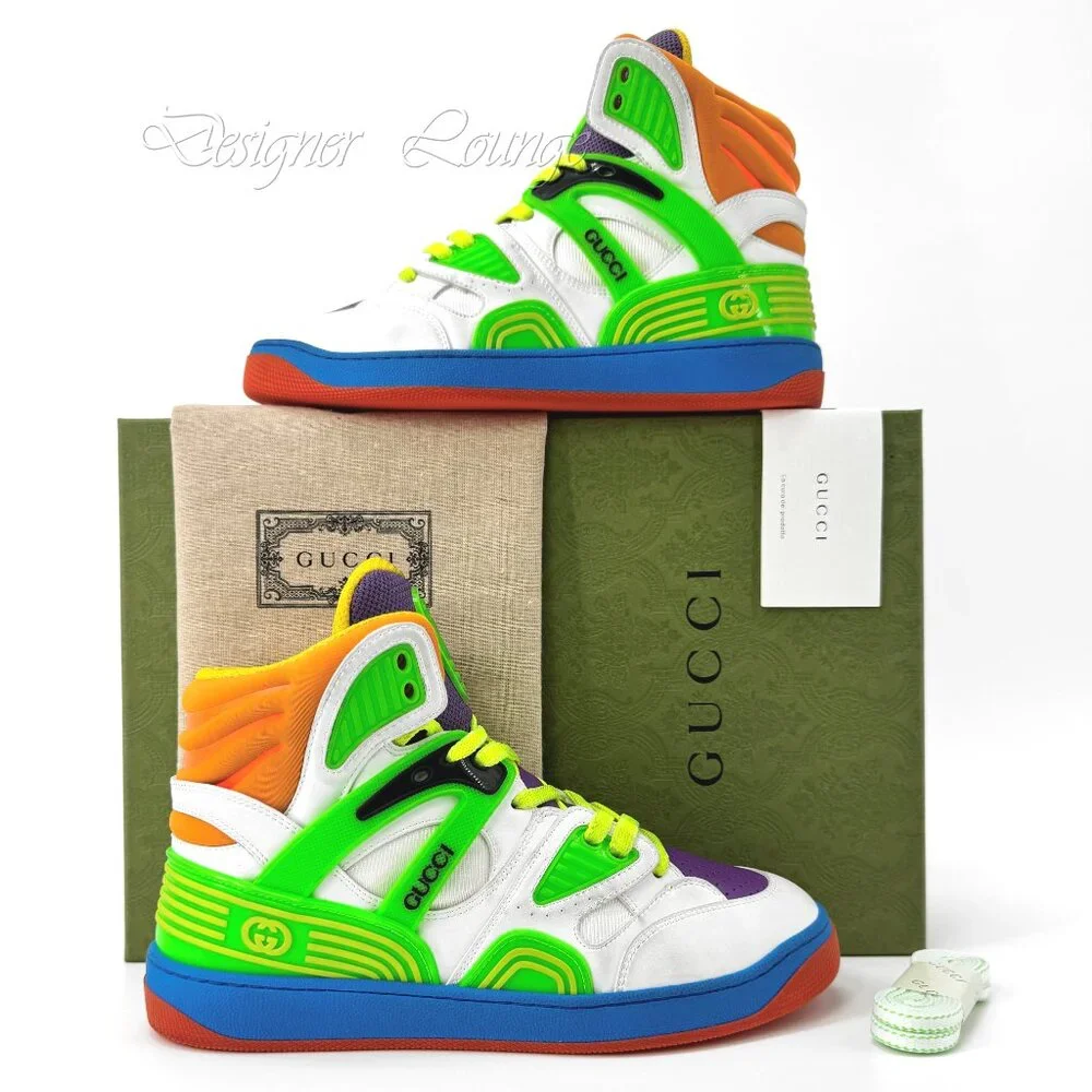 NEW GUCCI Basket Women's High Top Multicolor Demetra Sneakers Size EU 37 US 7